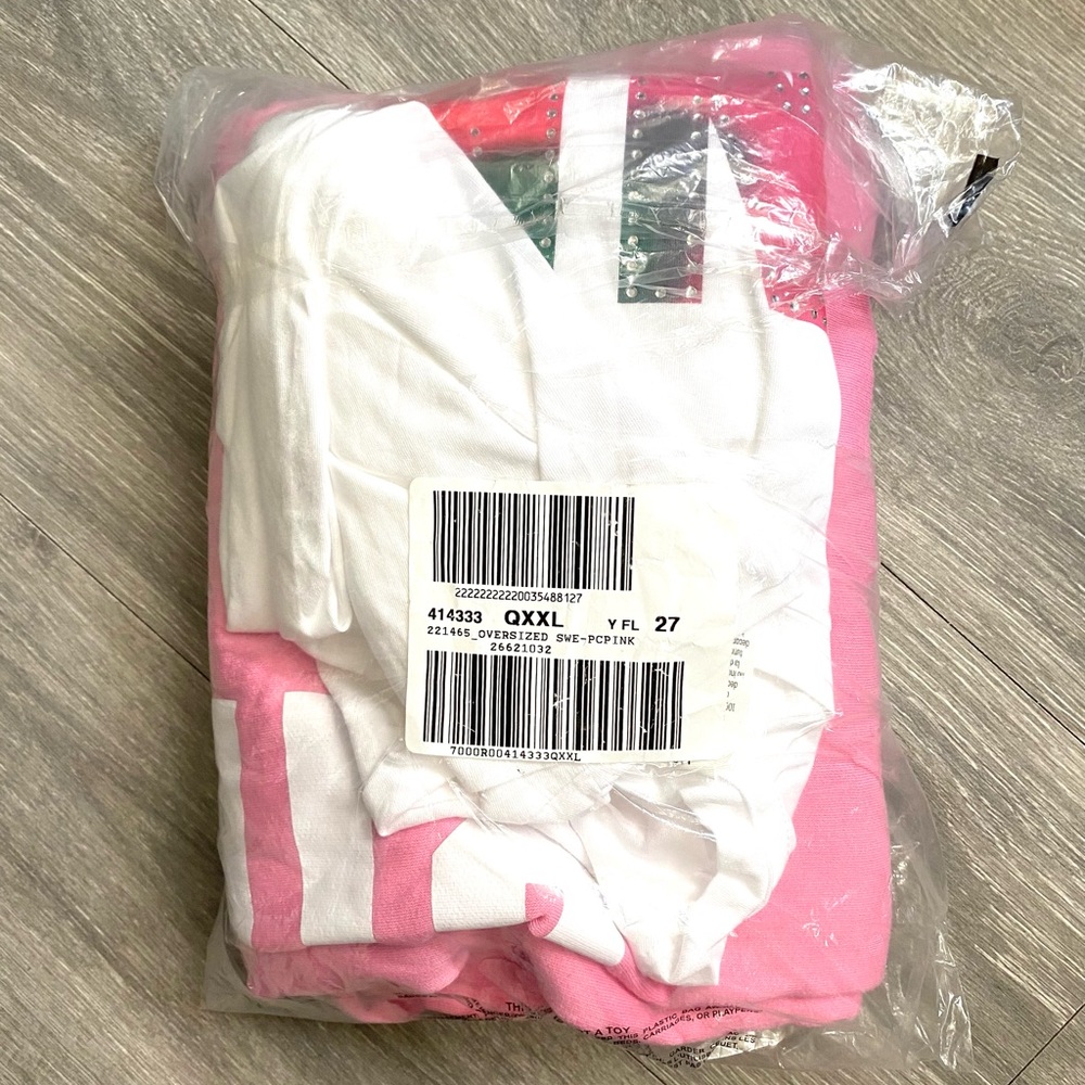 💕NWT VS PINK WHITE CAMPUS BLING TEE AND FLEECE BAGGY JOGGERS / 2 PIECE SET PINK - Picture 15 of 15